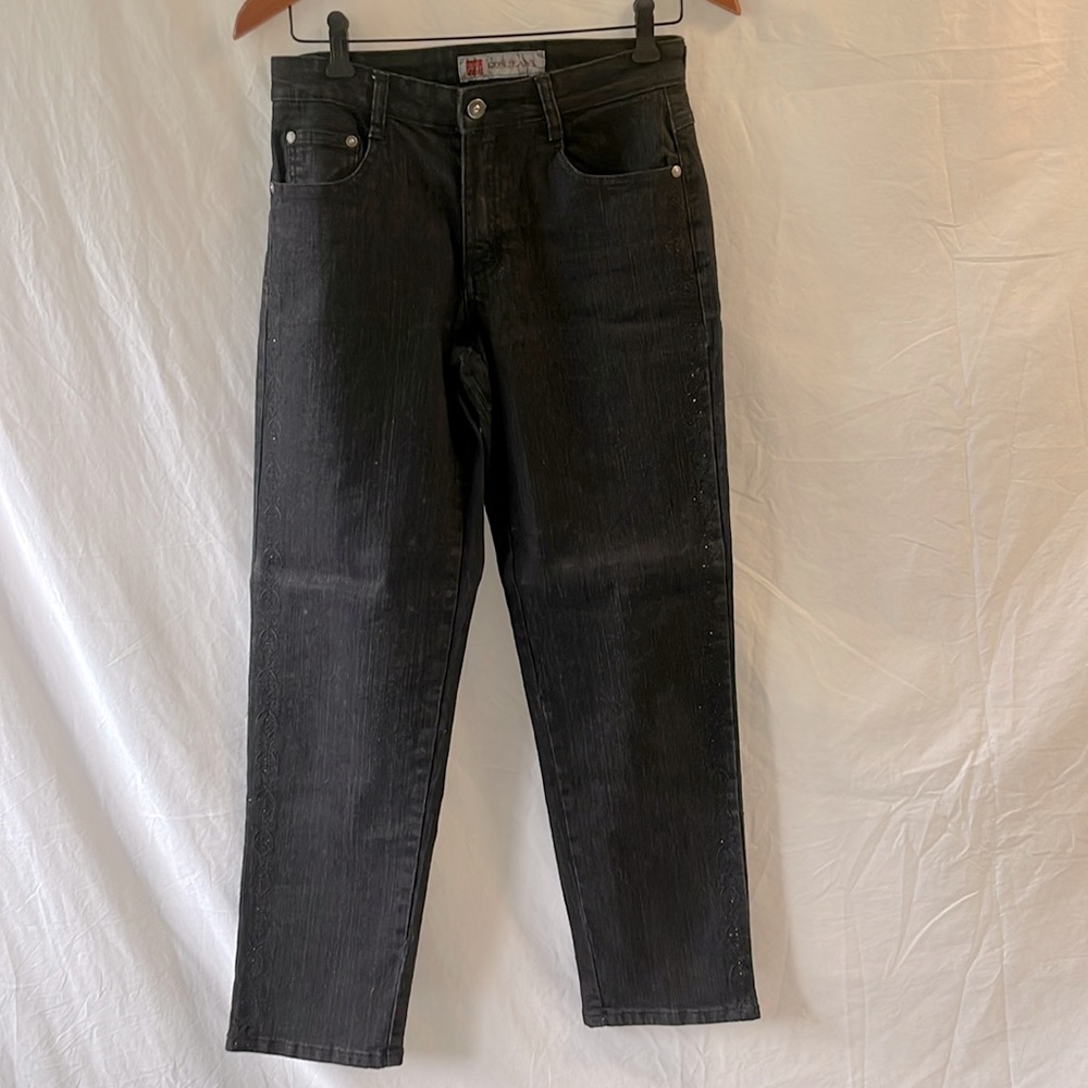 COS women's 4 petite black jeans with embroidery on the legs